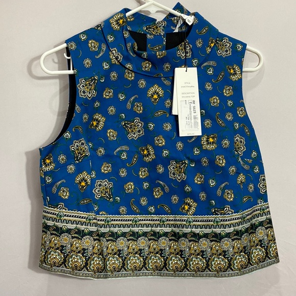 Veronica Beard Sylvana Blue Paisley Top Crop Cotton Blend Shell Button Back NWT - Picture 3 of 7